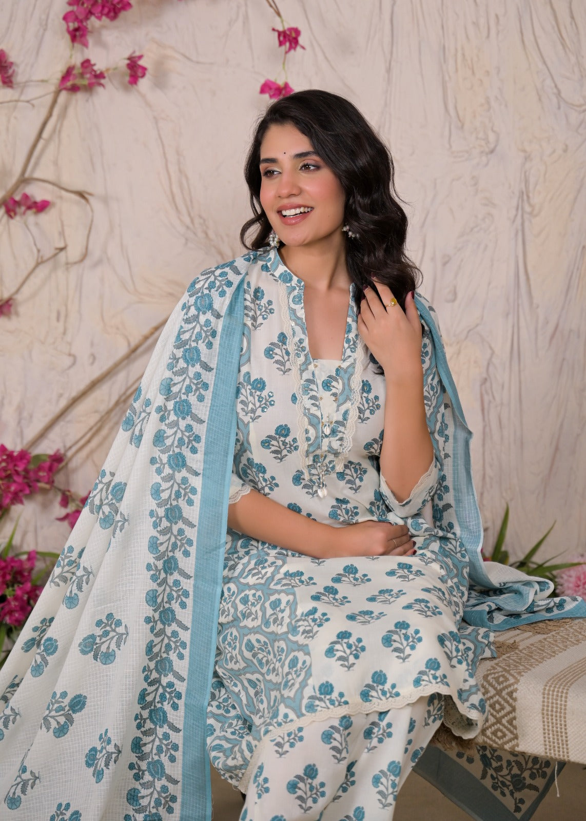 Printed Straight Kurta Pant Set with Dupatta