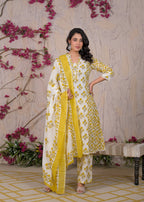 Printed Straight Kurta Pant Set with Dupatta