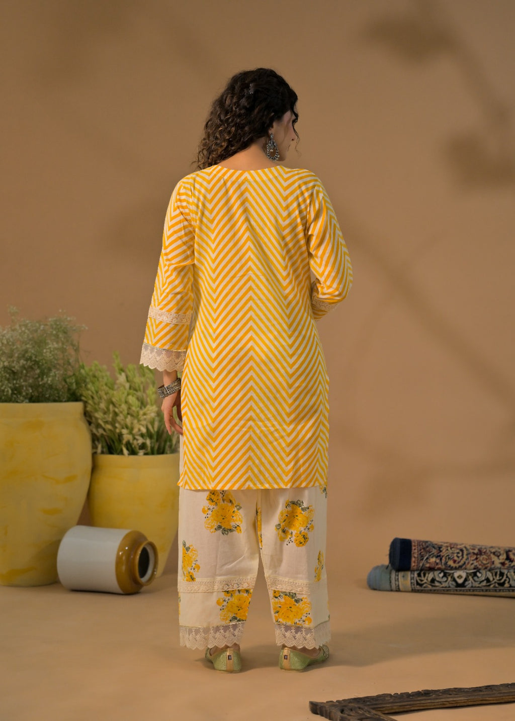 Chevron Print Embroidered 3-Piece Kurta Set with Dupatta