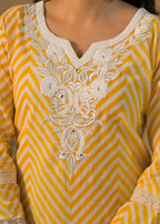 Chevron Print Embroidered 3-Piece Kurta Set with Dupatta