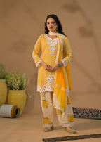 Chevron Print Embroidered 3-Piece Kurta Set with Dupatta
