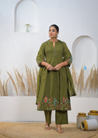 Embroidered A-Line Kurta Pant Dupatta Set