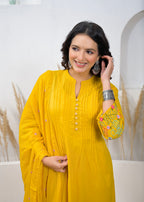 Embroidered A-Line Kurta Pant Dupatta Set