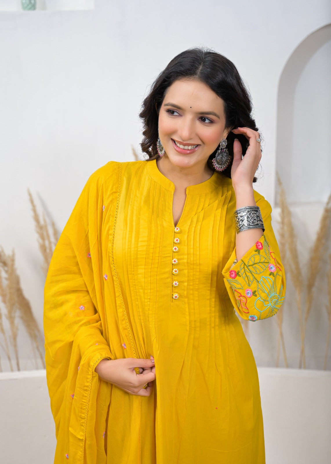 Embroidered A-Line Kurta Pant Dupatta Set