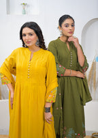 Embroidered A-Line Kurta Pant Dupatta Set