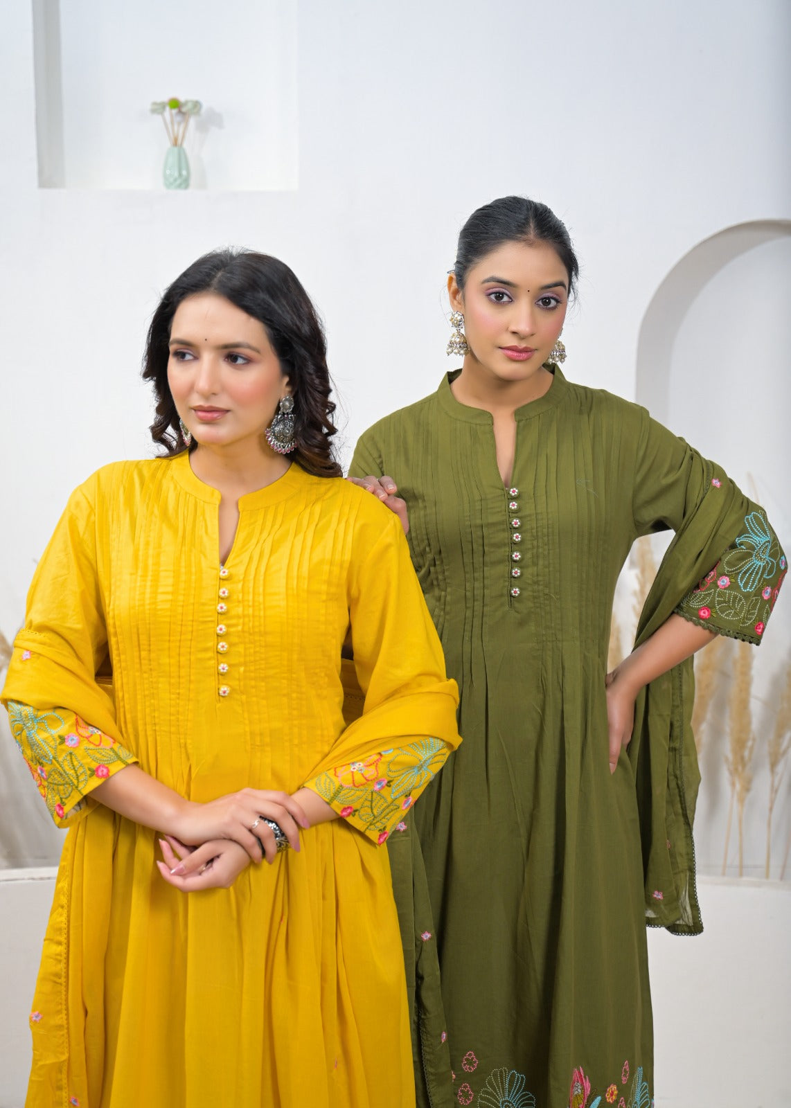 Embroidered A-Line Kurta Pant Dupatta Set