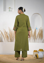 Embroidered A-Line Kurta Pant Dupatta Set