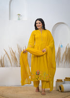Embroidered A-Line Kurta Pant Dupatta Set