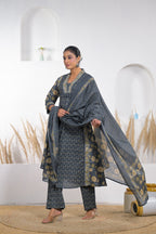 Floral Printed Anarkali Kurta Pant Dupatta Set