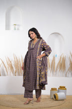 Floral Printed Anarkali Kurta Pant Dupatta Set
