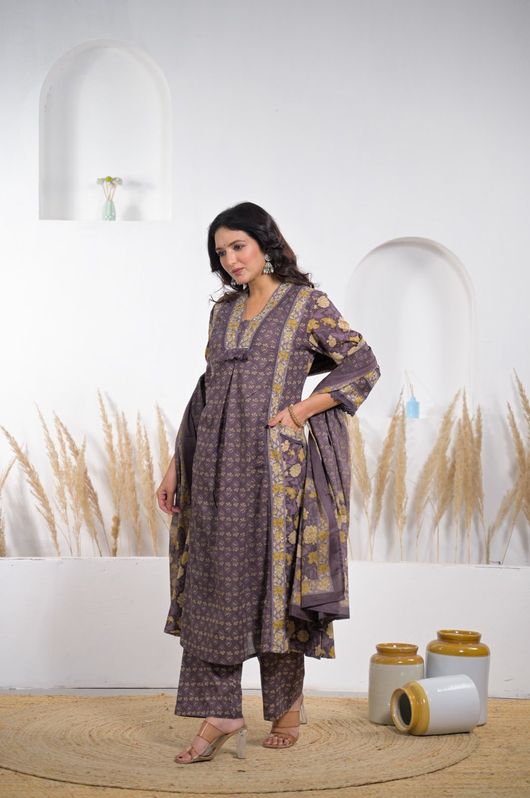 Floral Printed Anarkali Kurta Pant Dupatta Set