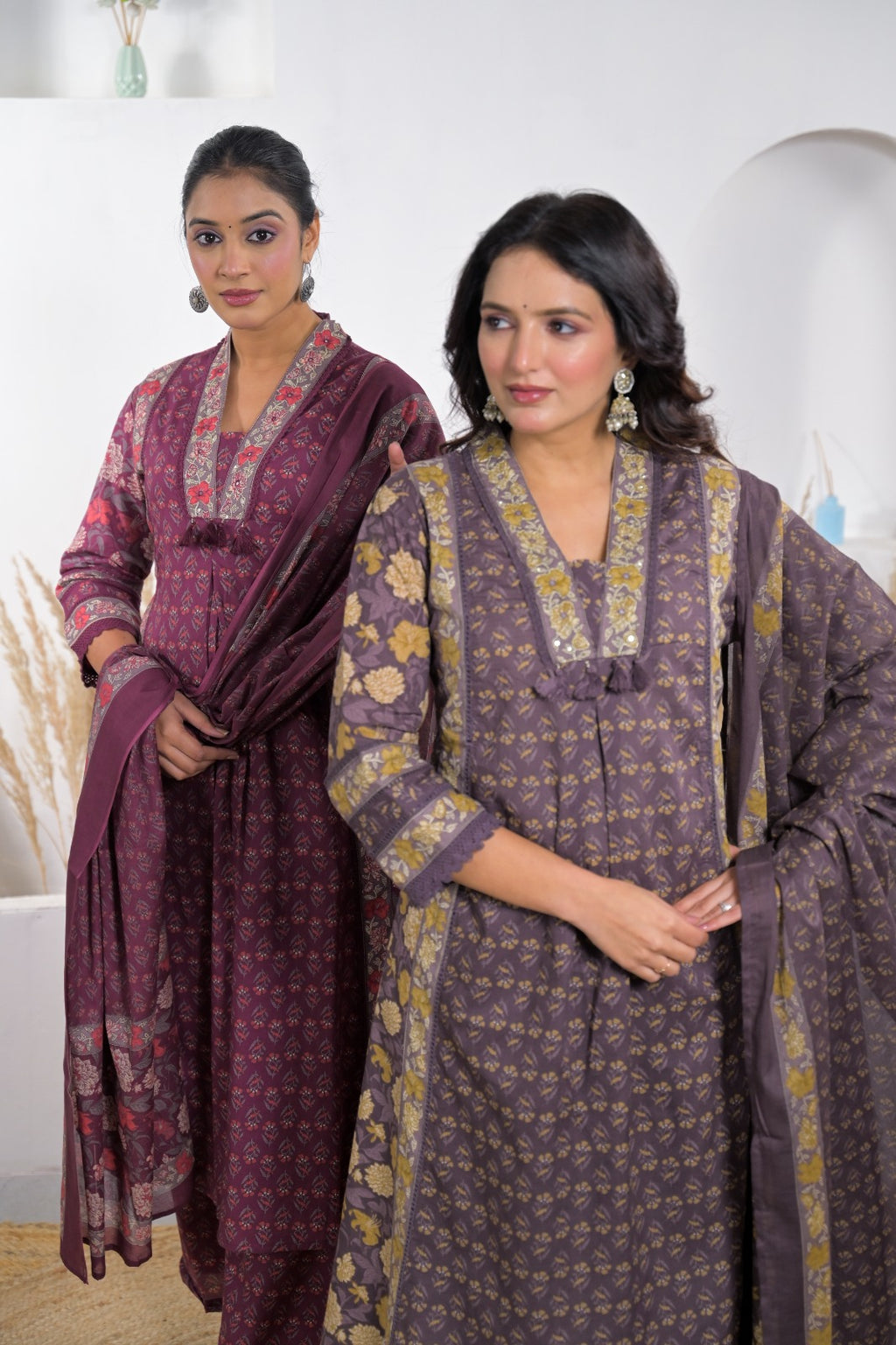 Floral Printed Anarkali Kurta Pant Dupatta Set