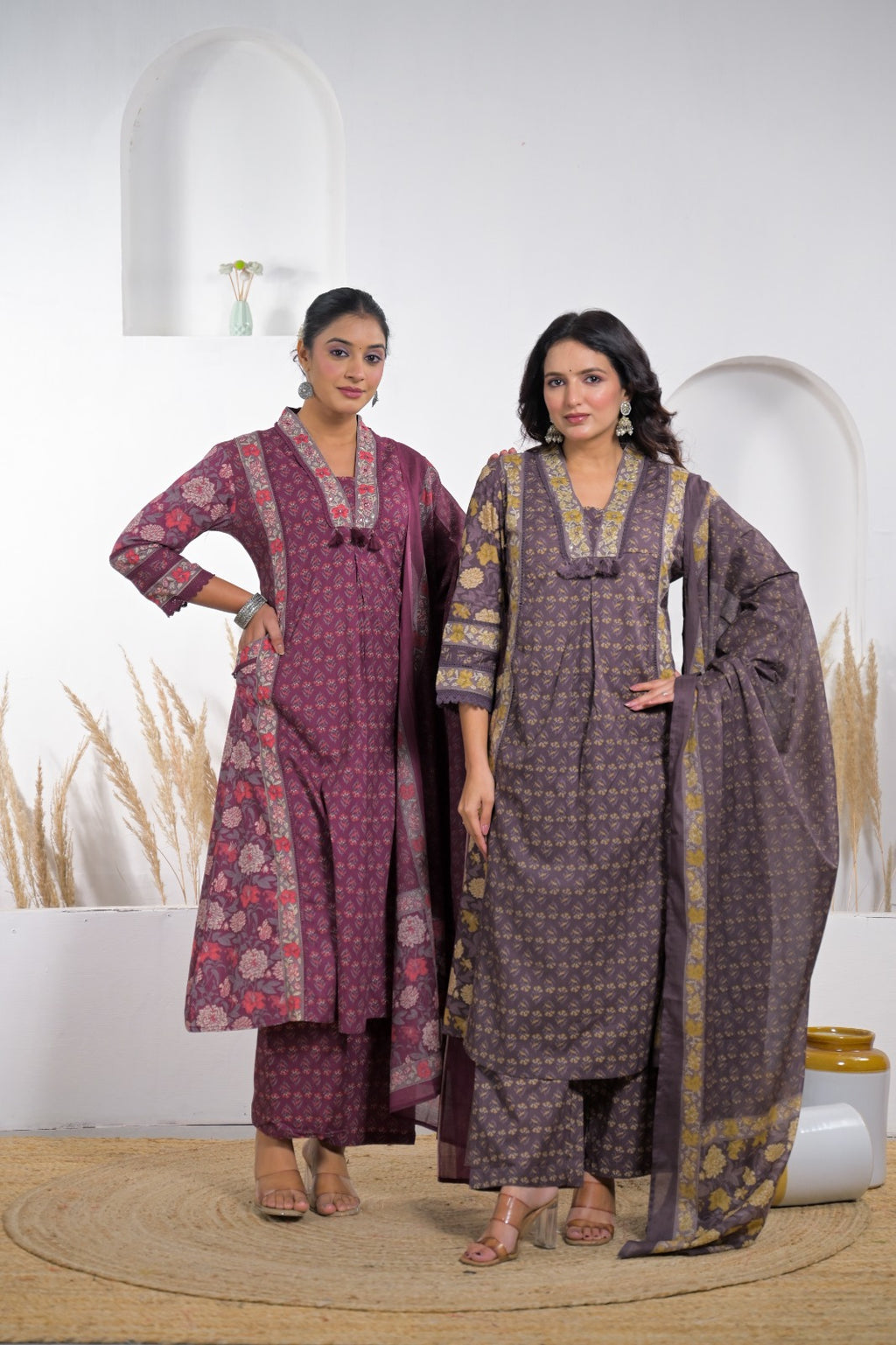 Floral Printed Anarkali Kurta Pant Dupatta Set