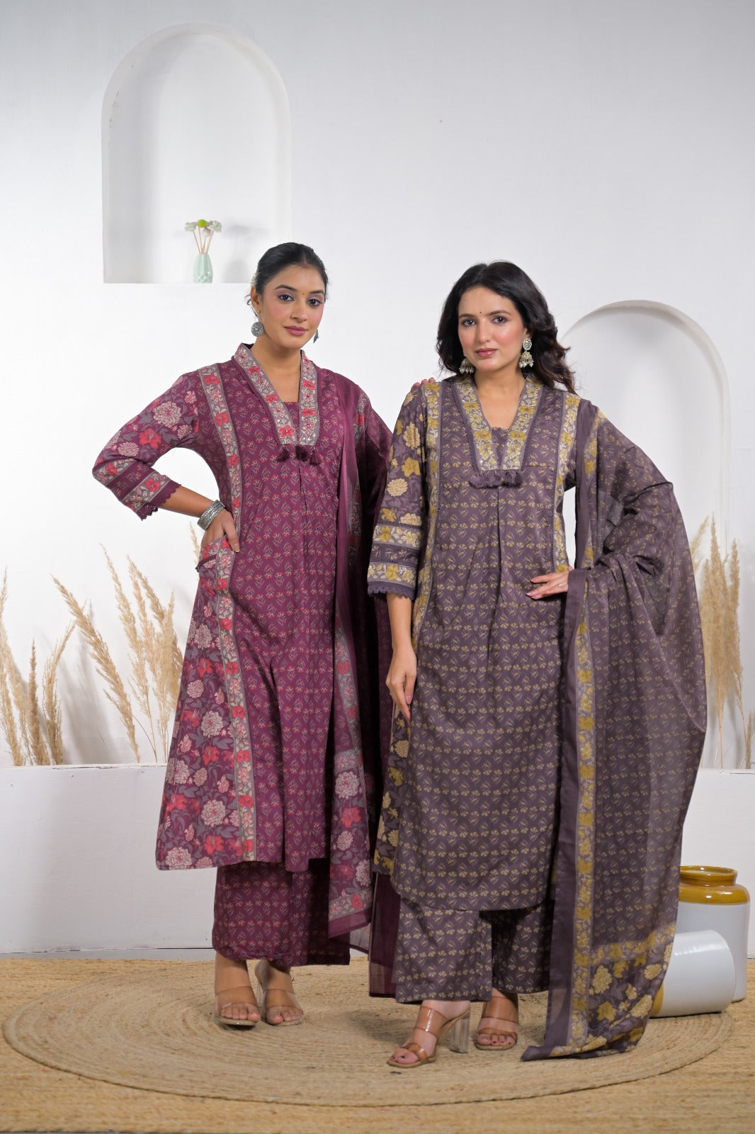 Floral Printed Anarkali Kurta Pant Dupatta Set