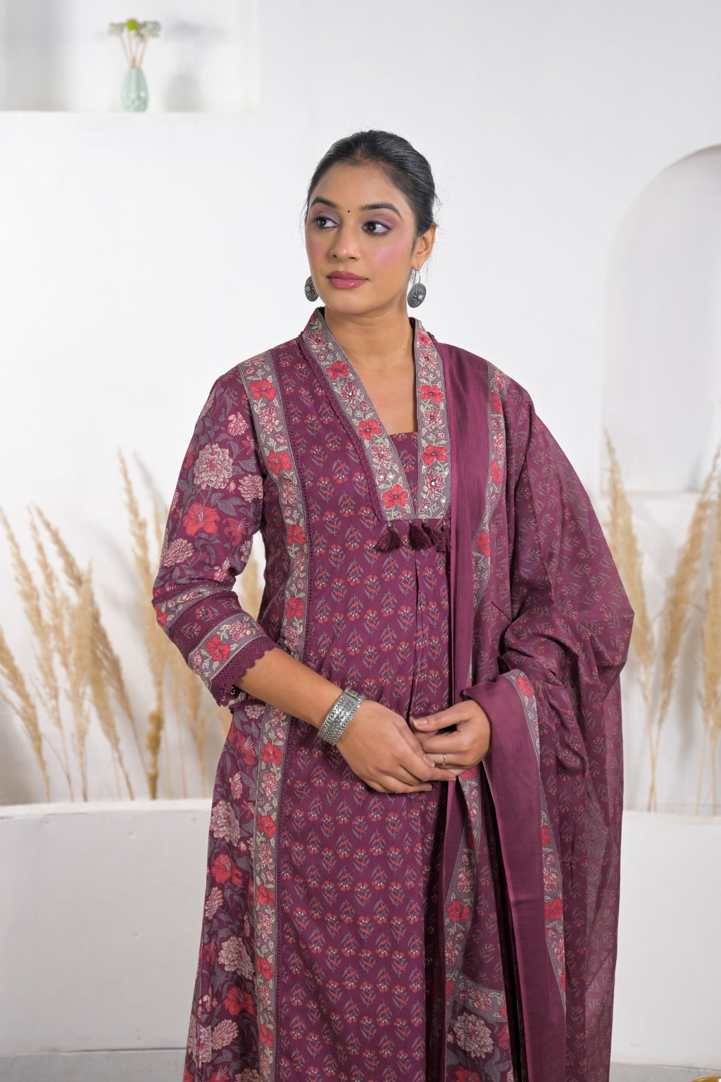 Floral Printed Anarkali Kurta Pant Dupatta Set