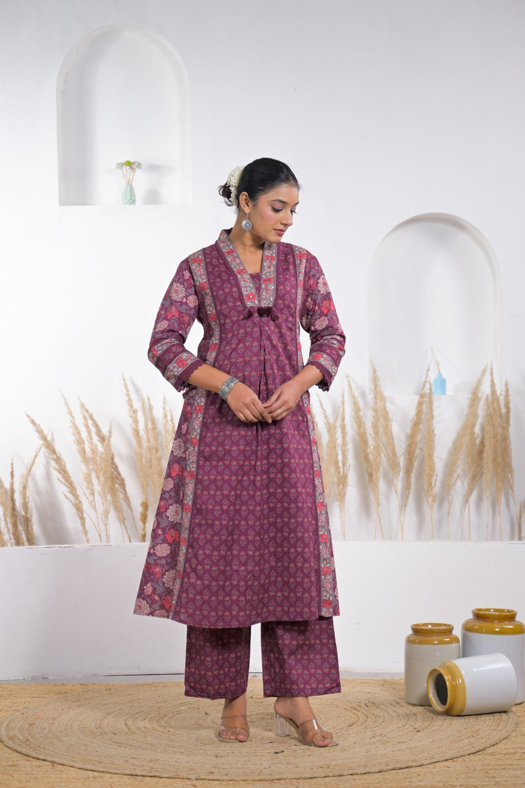 Floral Printed Anarkali Kurta Pant Dupatta Set