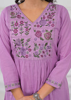 Pastel Lavender Embroidered Anarkali Kurta Pant Dupatta Set