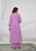 Pastel Lavender Embroidered Anarkali Kurta Pant Dupatta Set