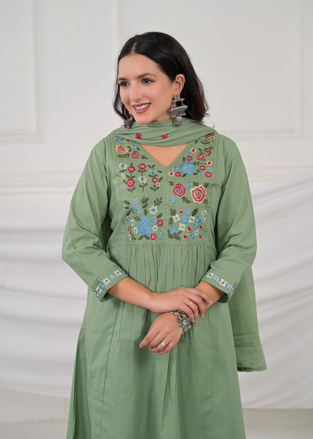 Pastel Lavender Embroidered Anarkali Kurta Pant Dupatta Set