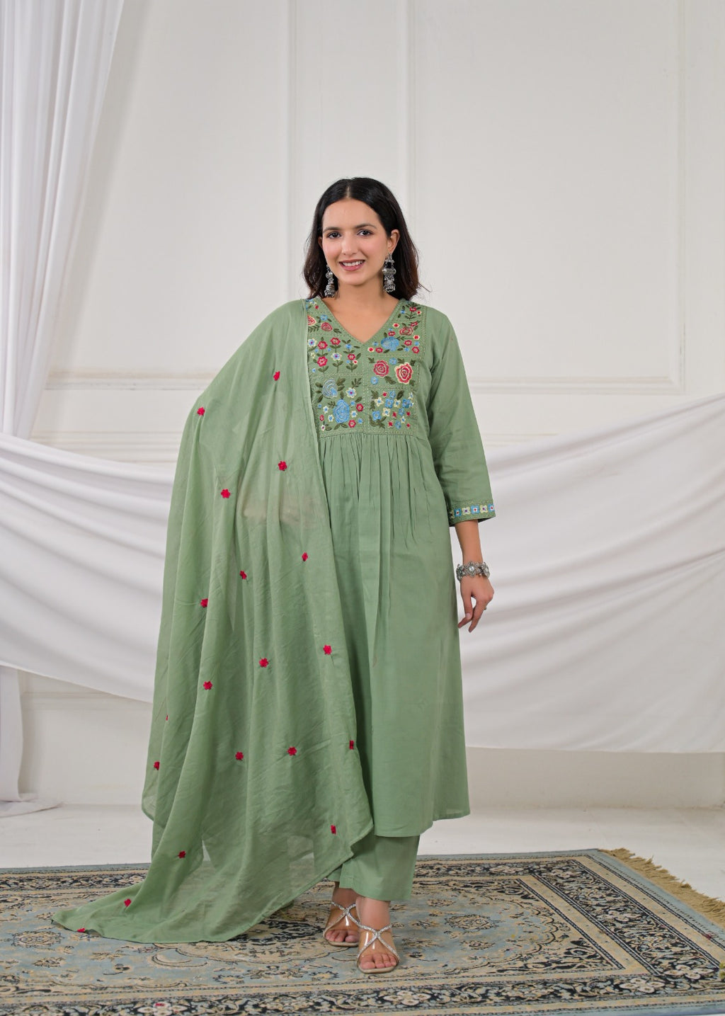 Pastel Lavender Embroidered Anarkali Kurta Pant Dupatta Set