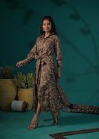 Floral Printed Shirt-Style Flared Midi Dress