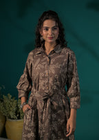 Floral Printed Shirt-Style Flared Midi Dress