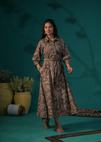 Floral Printed Shirt-Style Flared Midi Dress