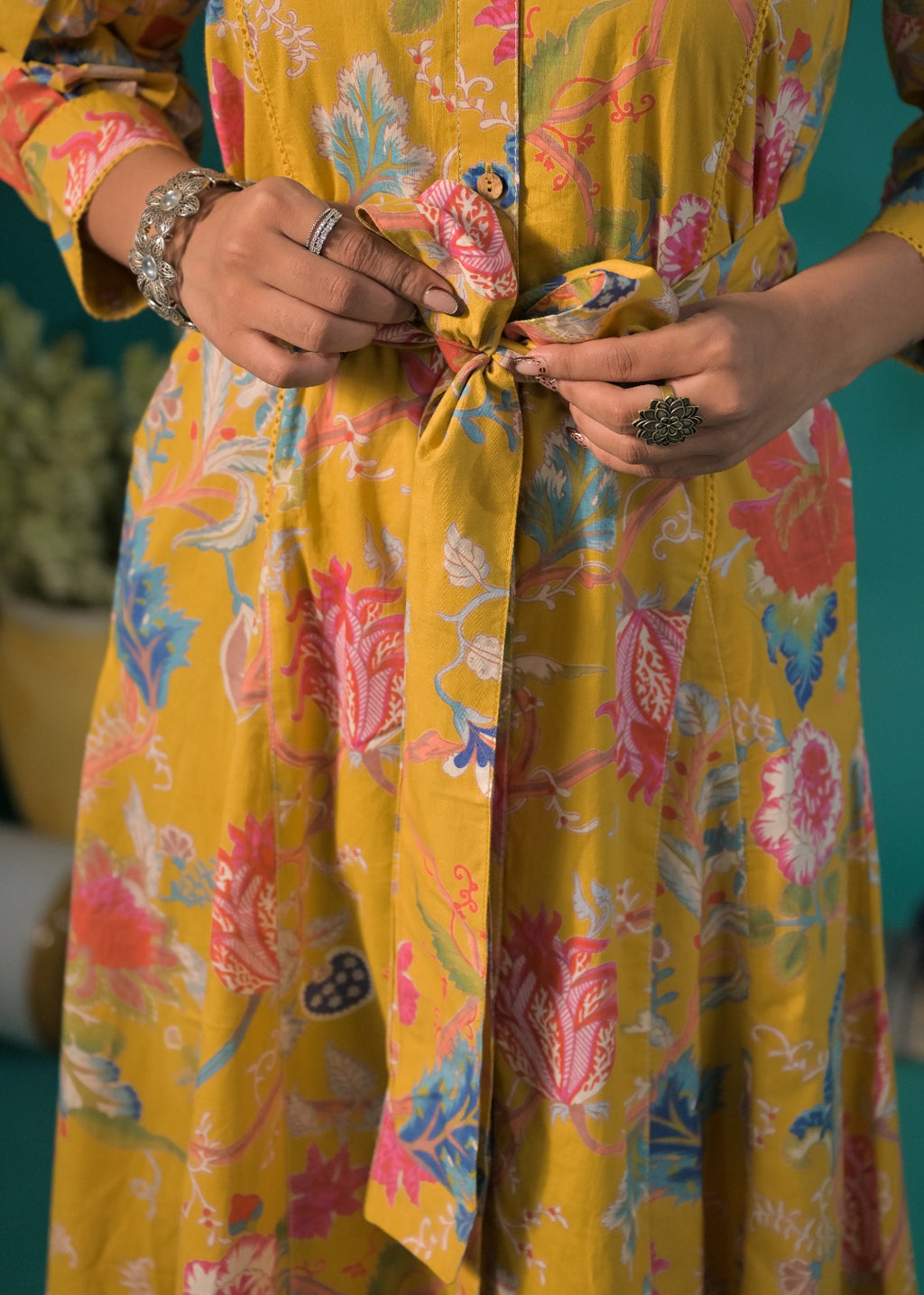 Floral Printed Shirt-Style Maxi Dress