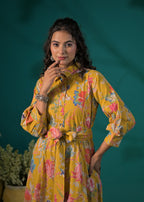 Floral Printed Shirt-Style Maxi Dress