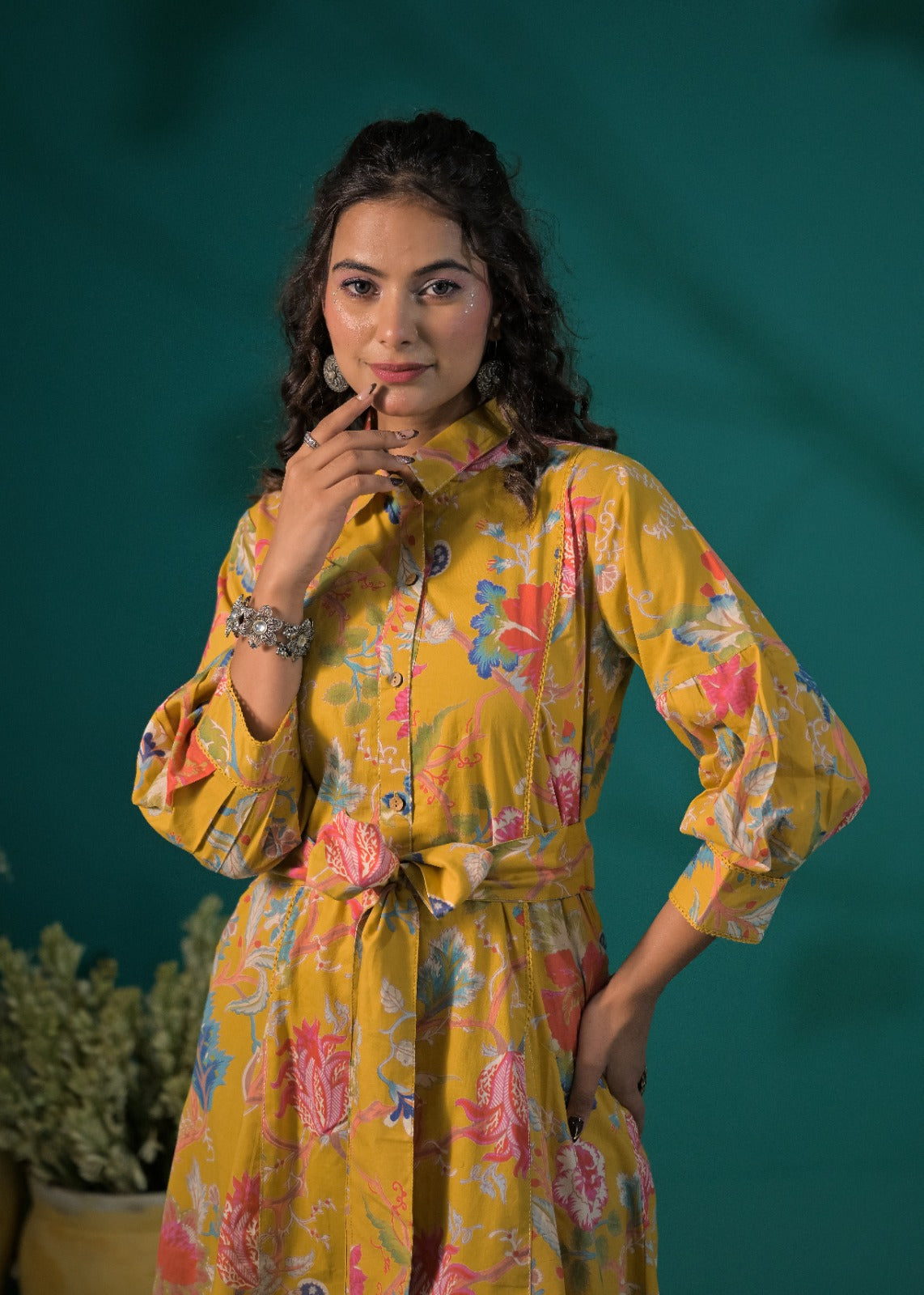 Floral Printed Shirt-Style Maxi Dress