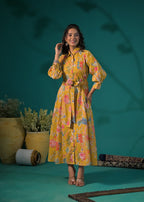 Floral Printed Shirt-Style Maxi Dress
