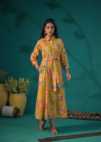 Floral Printed Shirt-Style Maxi Dress