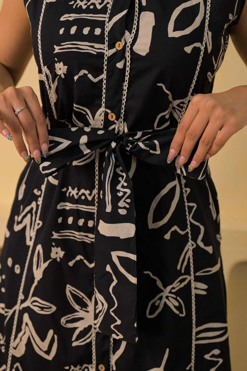Abstract Printed Shirt-Style Midi Dress
