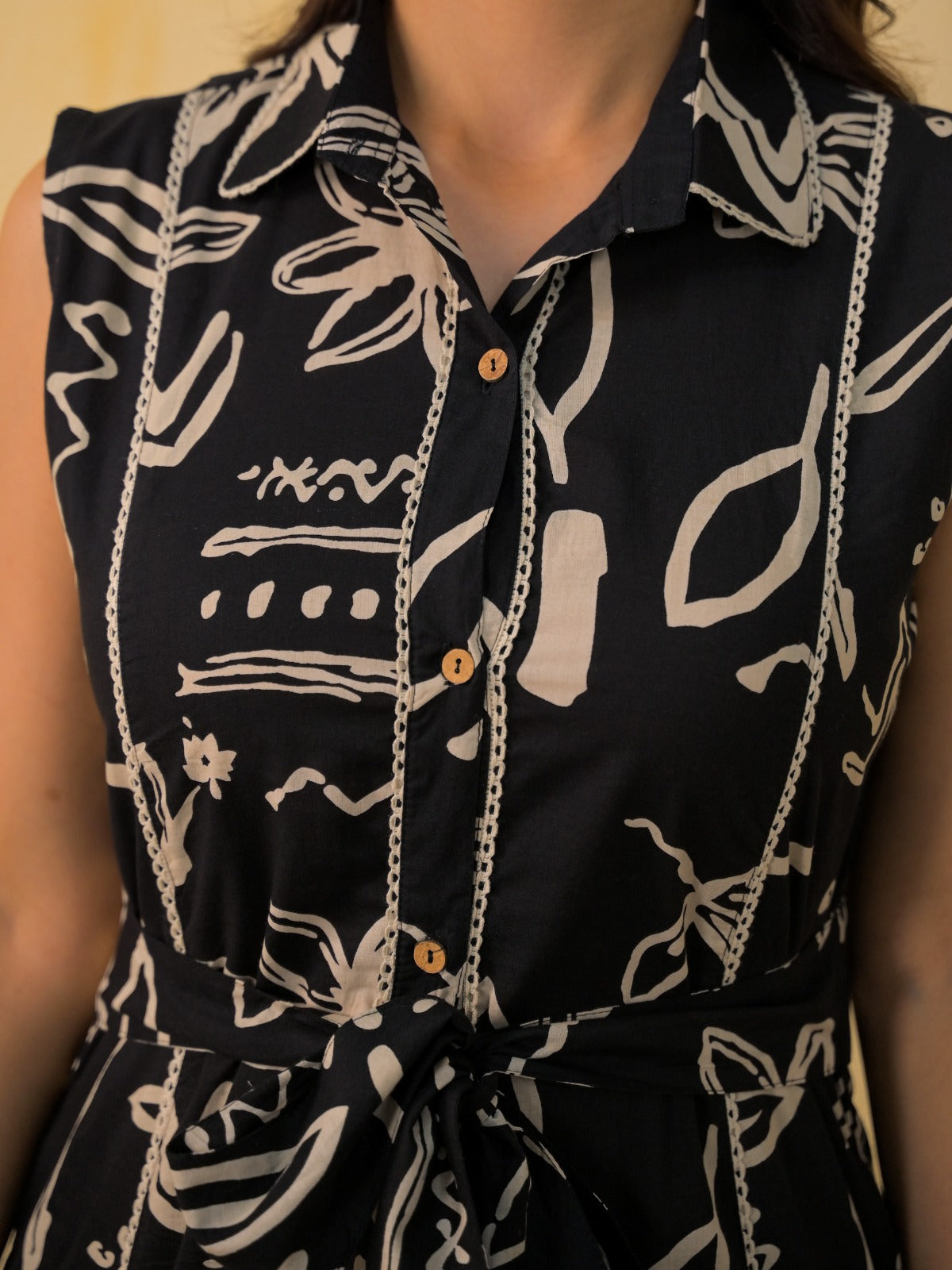 Abstract Printed Shirt-Style Midi Dress