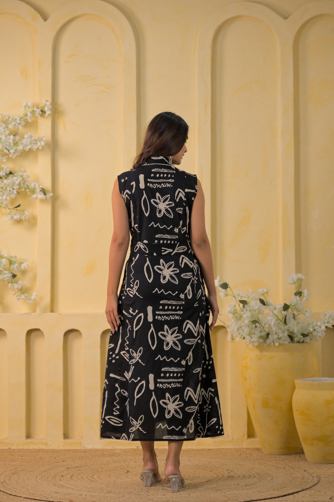 Abstract Printed Shirt-Style Midi Dress