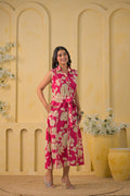 Floral Printed Sleeveless Shirt-Style Midi Dress