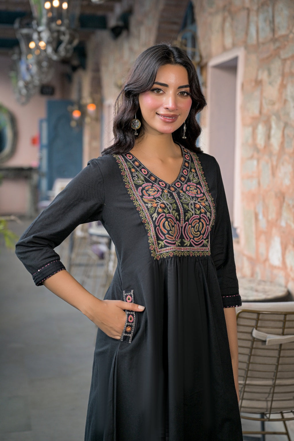 Embroidered A-Line Kurta Set