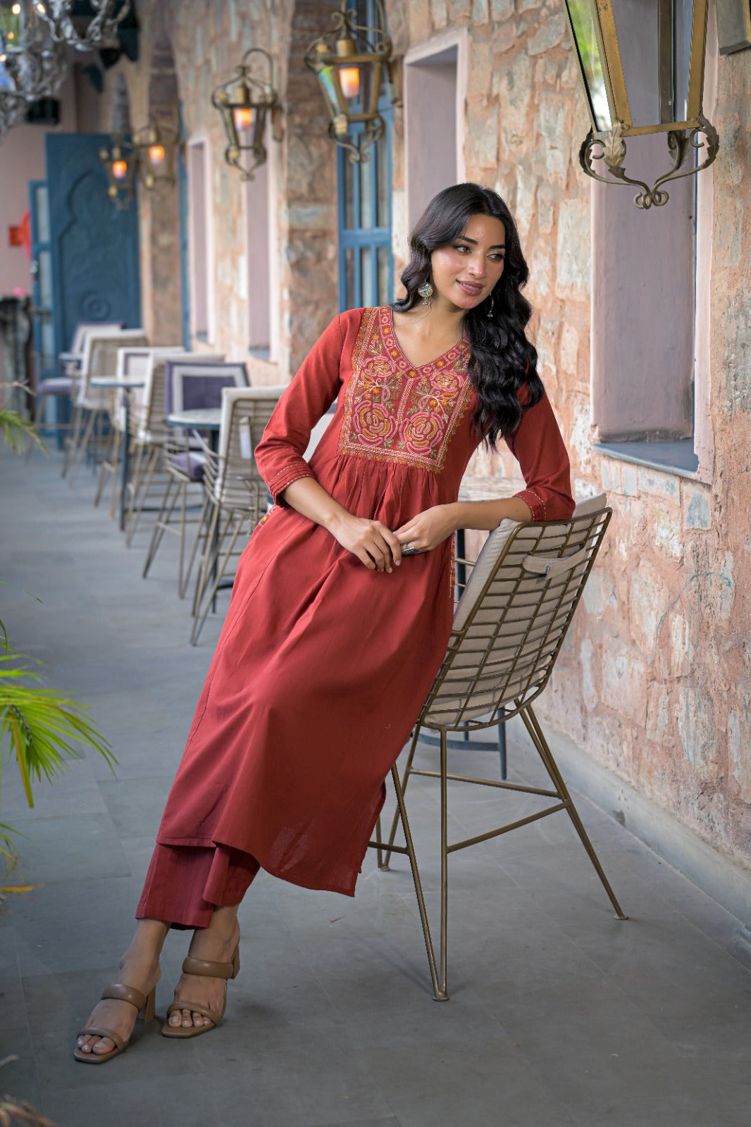 Embroidered A-Line Kurta Set