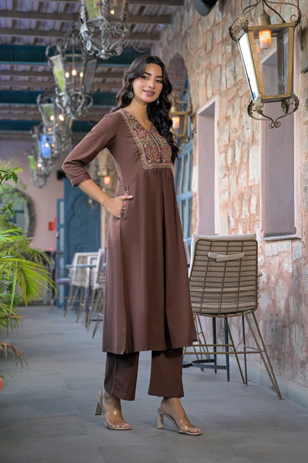 Embroidered A-Line Kurta Set