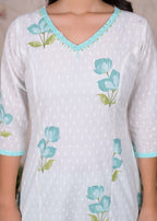 White Floral Printed Kurta Set with Dupatta