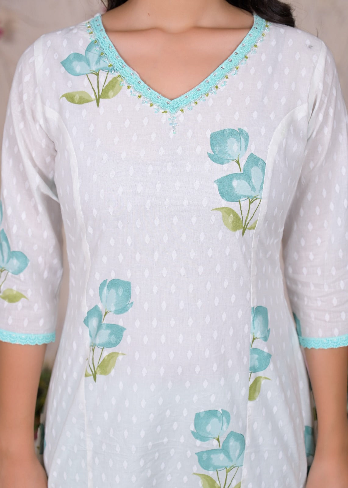 White Floral Printed Kurta Set with Dupatta