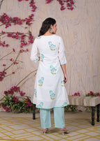 White Floral Printed Kurta Set with Dupatta