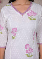 White Floral Printed Kurta Set with Dupatta