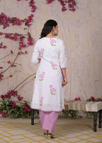 White Floral Printed Kurta Set with Dupatta