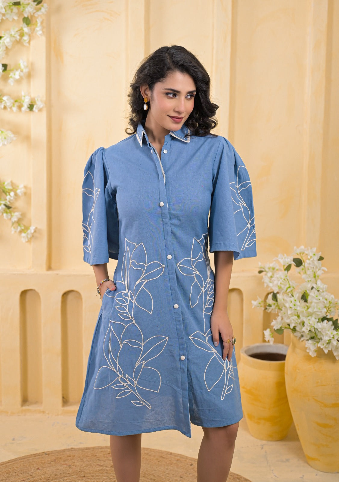 Floral Embroidered Shirt Dress