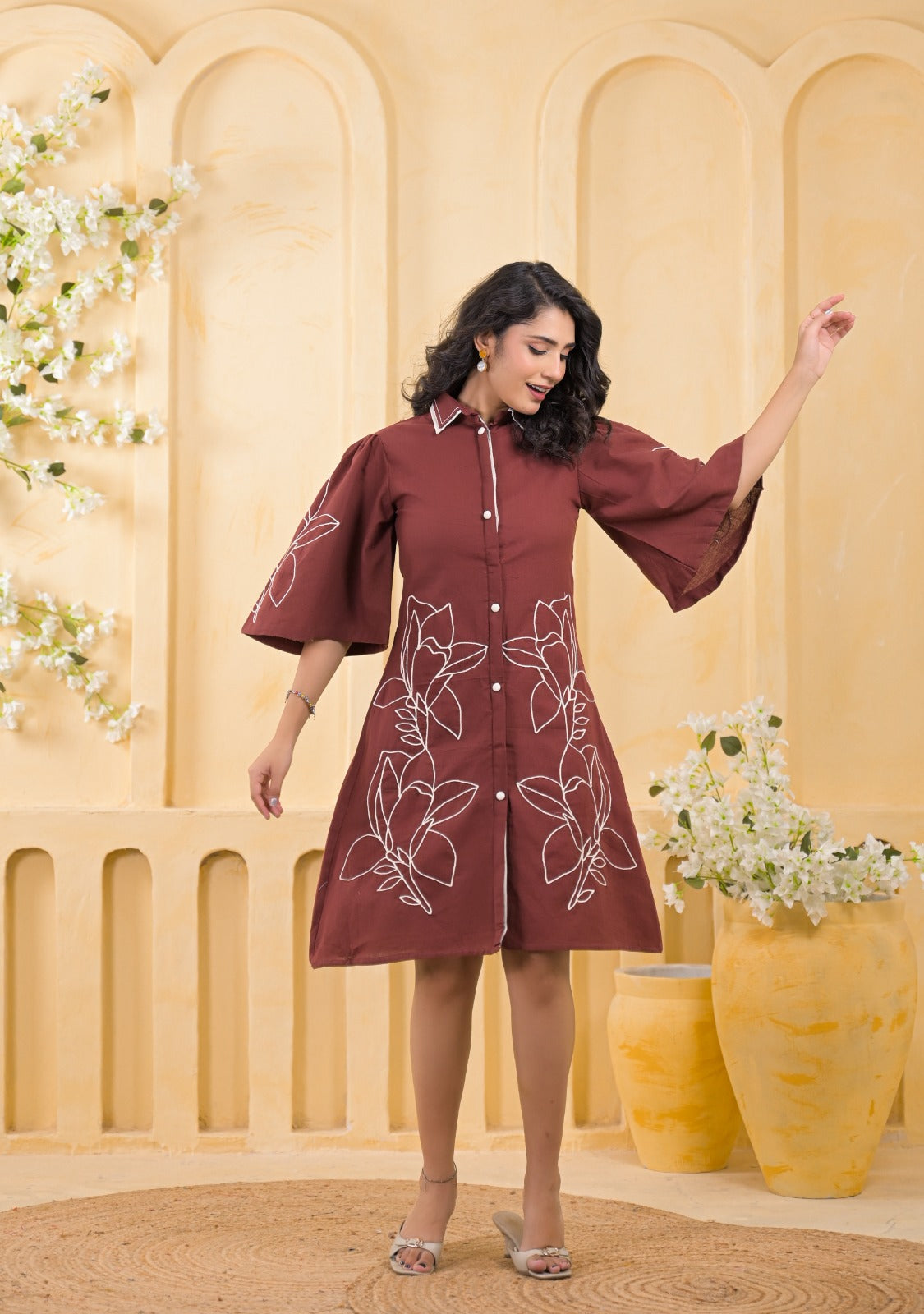 Floral Embroidered Shirt Dress
