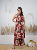 Women Printed Sleeveless 2 Piece Kurta Pant Set with Pocket