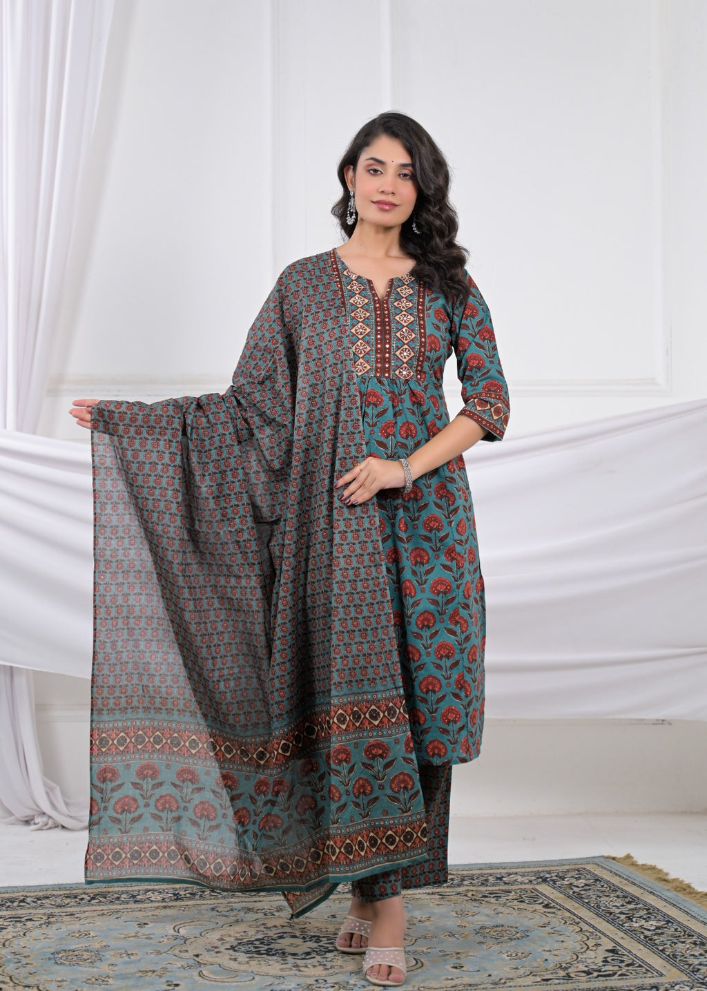 Women Yoke Embroidered 3-Piece Kurta Pant Set