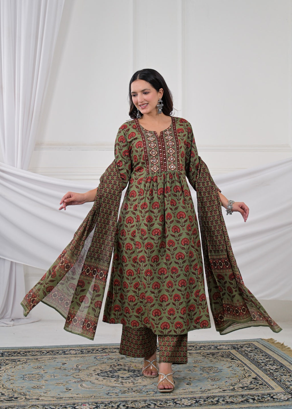 Women Yoke Embroidered 3-Piece Kurta Pant Set