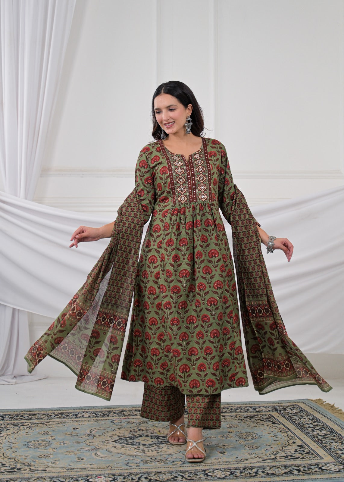 Women Yoke Embroidered 3-Piece Kurta Pant Set